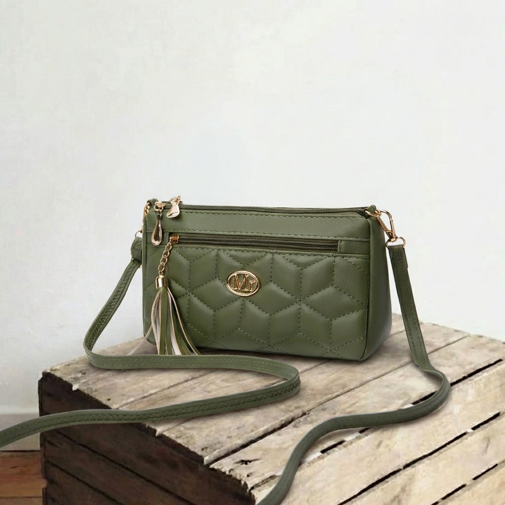 Soft leather check-green tassel