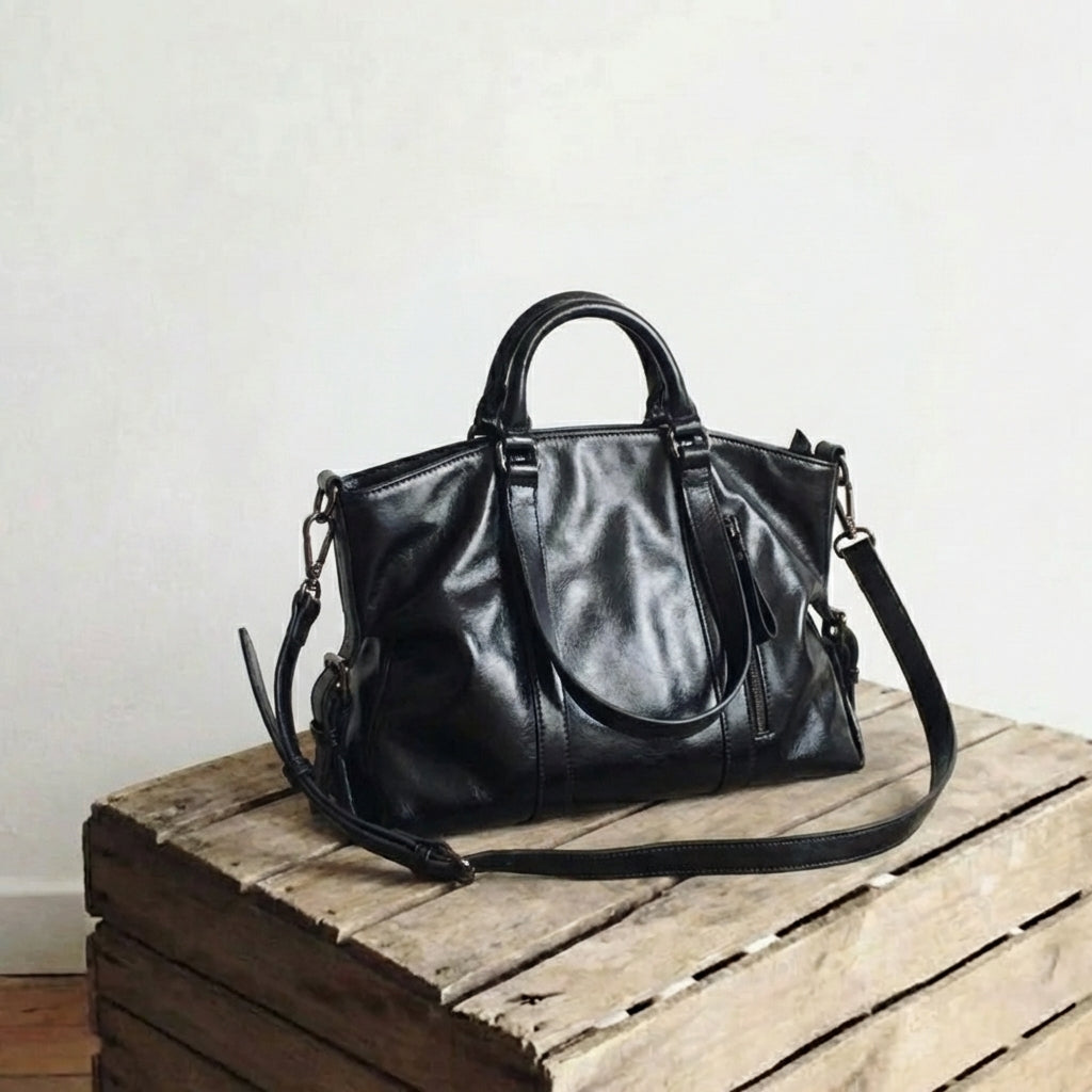 Black Oil Wax Leather Bike Bag