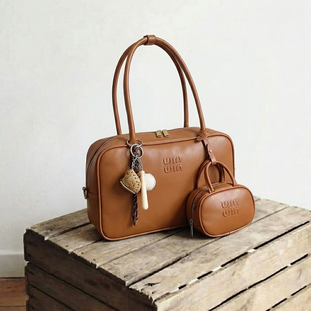 Brown large bag plus small bag plus pendant