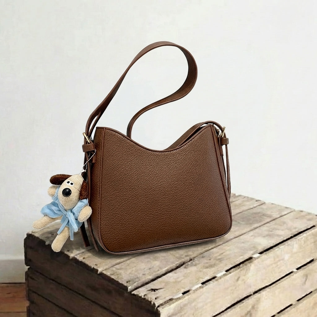 Brown lychee pattern (with lining and oil edge) + pendant
