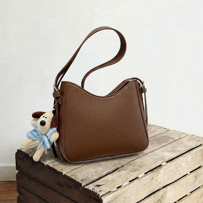 Brown lychee pattern (with lining and oil edge) + pendant