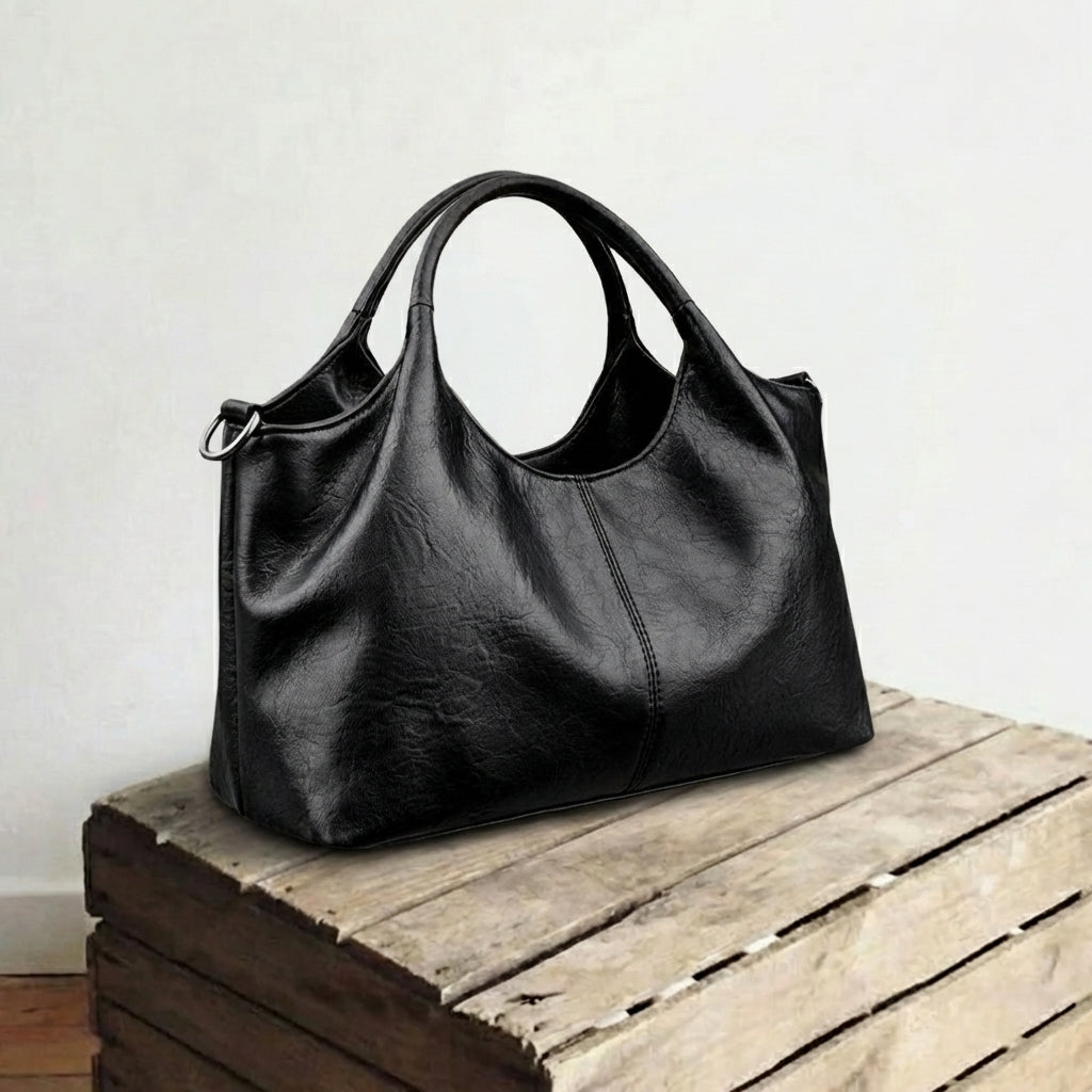 Niche style soft leather handbag (black) (can be worn cross-body)
