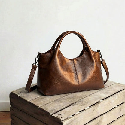 Niche style soft leather handbag (coffee) (can be worn cross-body)