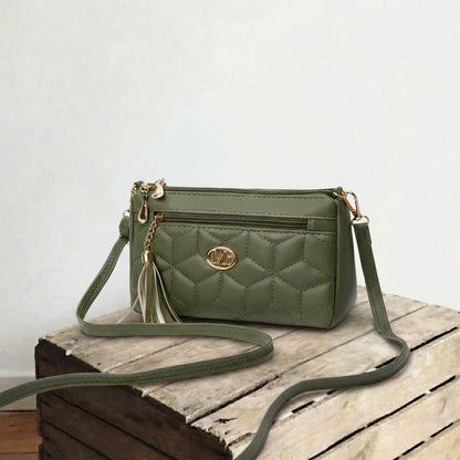 Soft leather check-green tassel