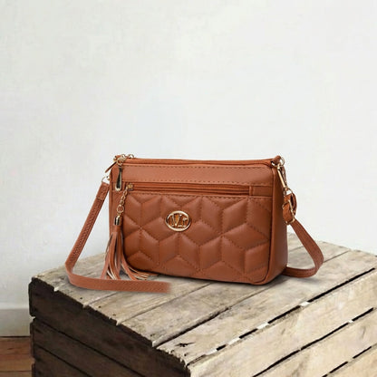 Soft leather check-yellow brown tassel