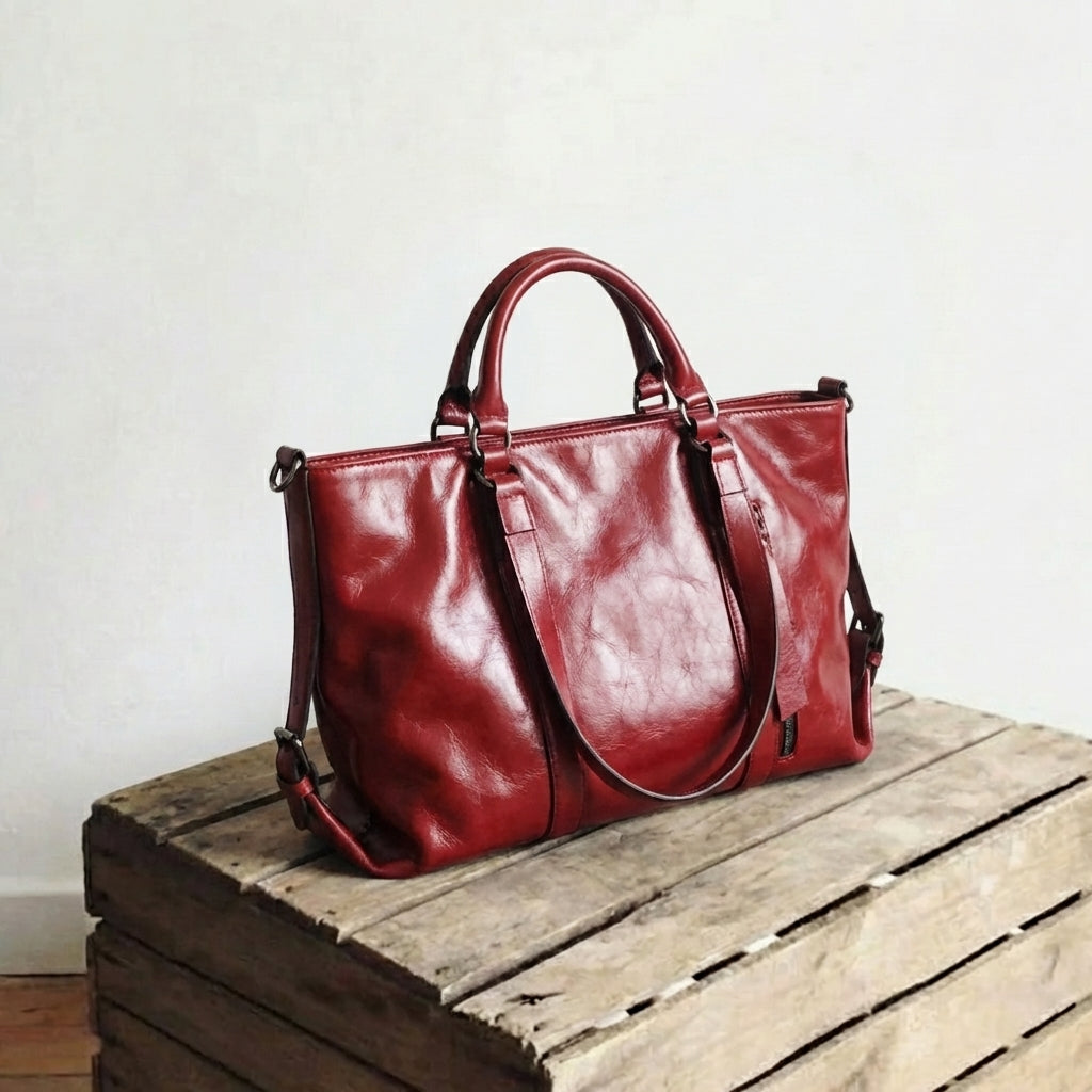 Wine red oil wax leather motorcycle bag